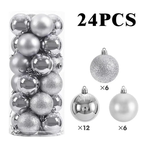 24/pcs 8CM Christmas Ball Ornaments Set Painted Plastics Christmas