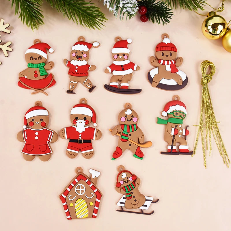 10PCS Christmas Gingerbread Man Pendant PVC Mini Xmas Tree Hanging