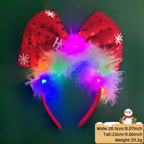 2025 LED Christmas Antler Headband Reindeer Light Up Headband Hair