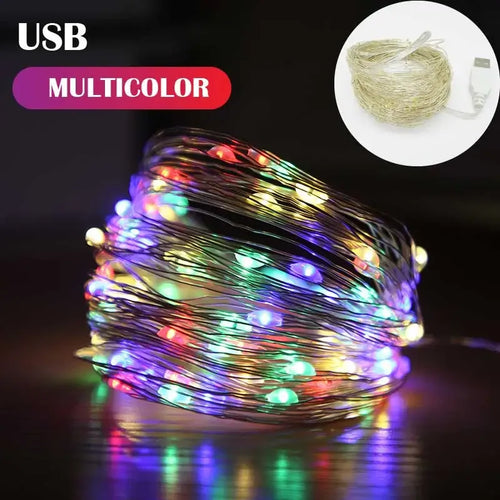 USB LED String Lights 5M Silver Wire Garland Light Waterproof Fairy