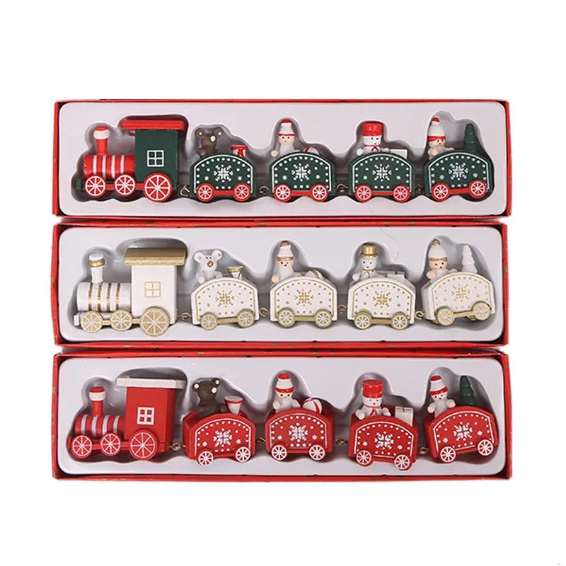 Wooden Christmas Small Train Xmas Ornaments Merry Christmas Decor For