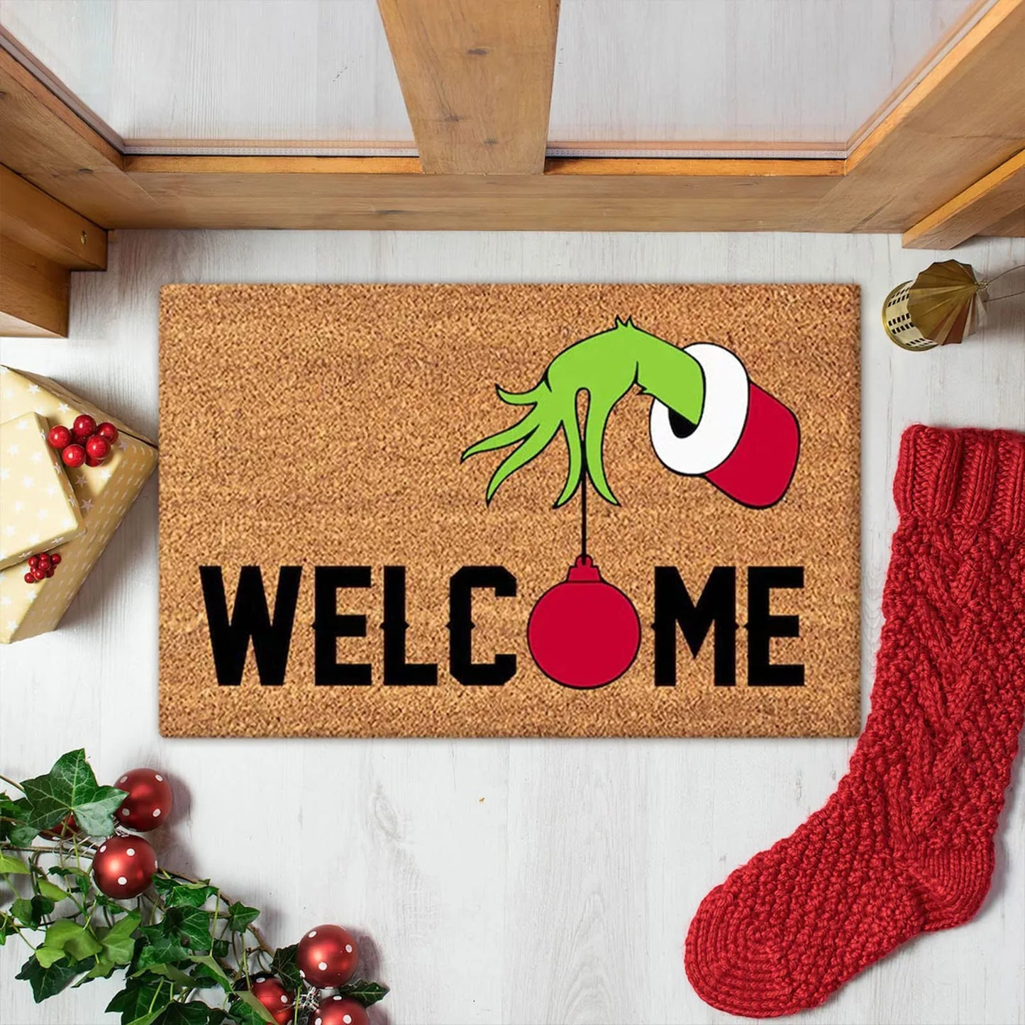 Xmas Welcome Christmas Mat Non-Slip And Washable Doormat Decoration