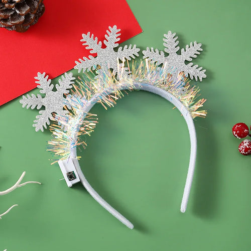 Christmas Headband with LED Lights Snowflake Xmas Tree Hair Band 2024