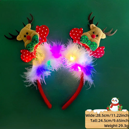 2025 LED Christmas Antler Headband Reindeer Light Up Headband Hair