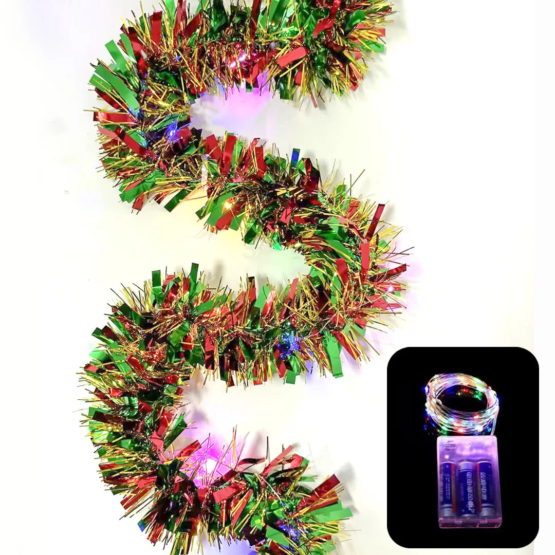 1pc 16 Ft Christmas Tinsel Garland Metallic Shinny With LED Lights