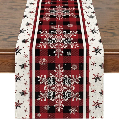 Linen Christmas Table Runner Snowman Xmas Tree Home Dining Table Cover