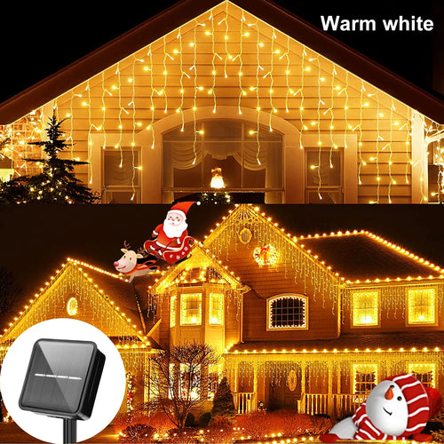 3.5M/7.5M Solar Curtain Icicle Light Outdoor Eaves Decor String Lights