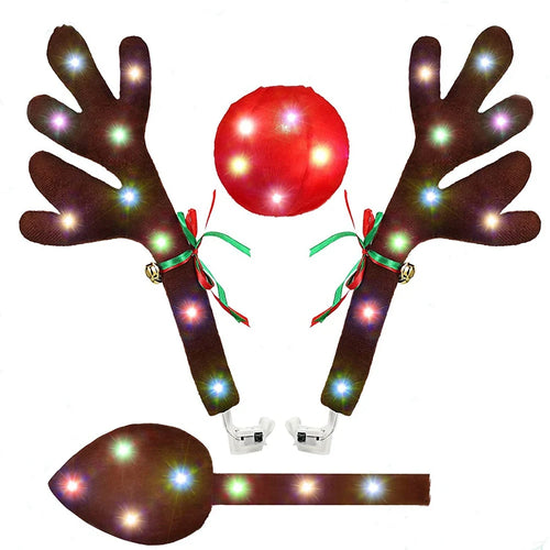 Car Reindeer Antlers,Antlers Car Kit with LED Lights,Reindeer Car Kit