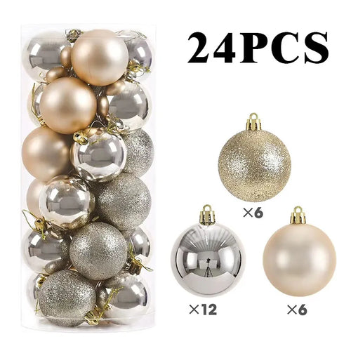 24/pcs 8CM Christmas Ball Ornaments Set Painted Plastics Christmas