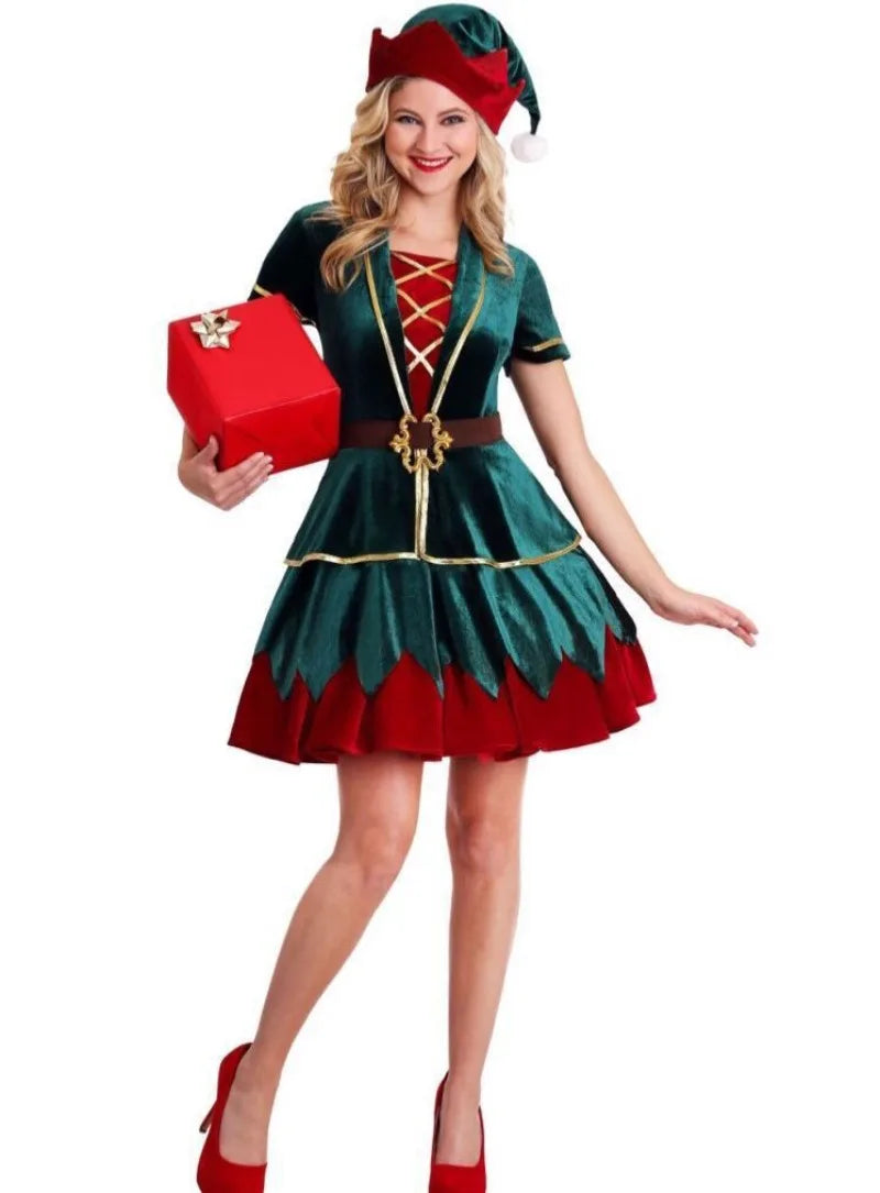 Green Elf Cosplay Costume Chrismas Costume for Women and Men Party