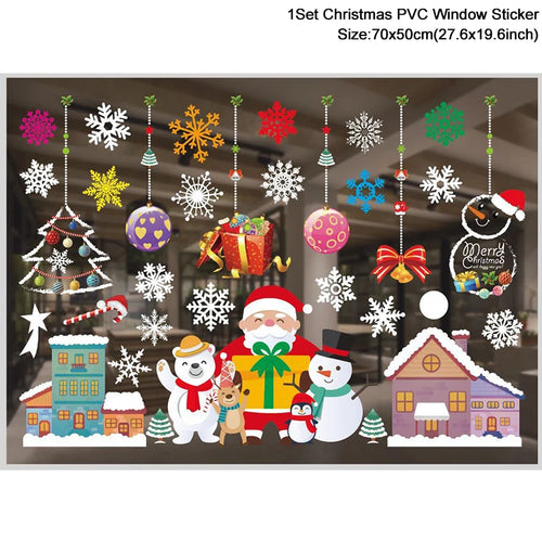 1Set Santa Claus Snowman Elk Window Stickers Snowflake Electrostatic