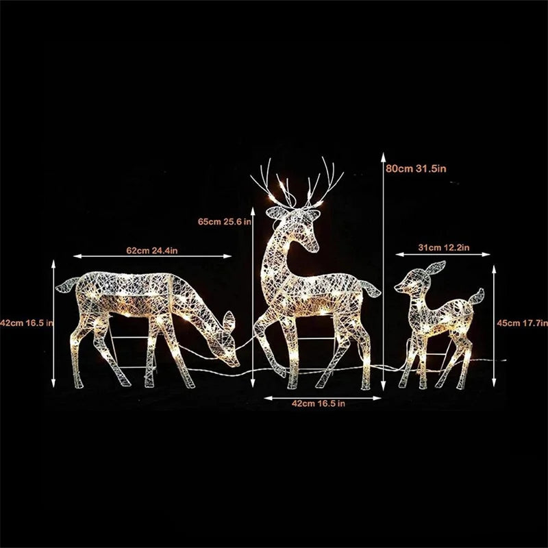 LED Light Iron Art Elk Deer Christmas Garden Decor Glowing Glitter