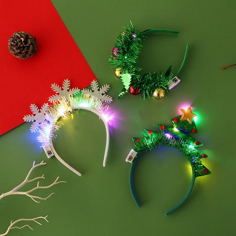 Christmas Headband with LED Lights Snowflake Xmas Tree Hair Band 2024