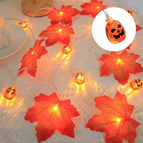 Artificial Autumn Maple Leaves Pumpkin Garland LED Fairy String Light