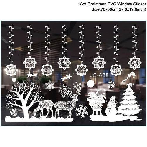 1Set Santa Claus Snowman Elk Window Stickers Snowflake Electrostatic