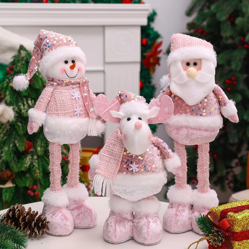 1pc-New Santa Claus Snowman Elk Pink Sequin Telescopic Doll Merry