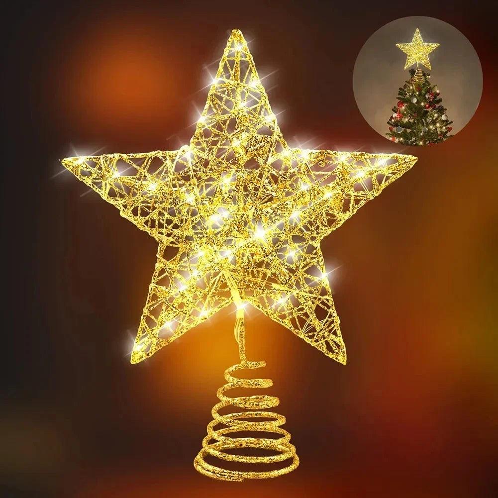 Iron Glitter Christmas Tree Topper Star with LED Copper Wire Lights