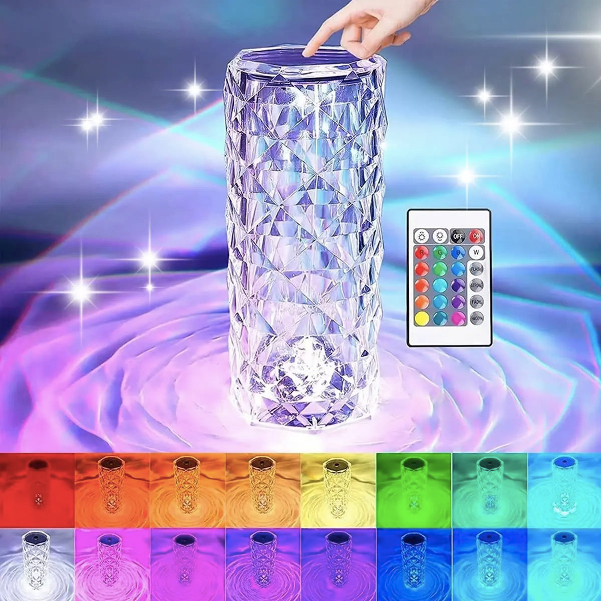 Rechargeable 16 Colors RGB Rose LED Night Light Color Changing Crystal