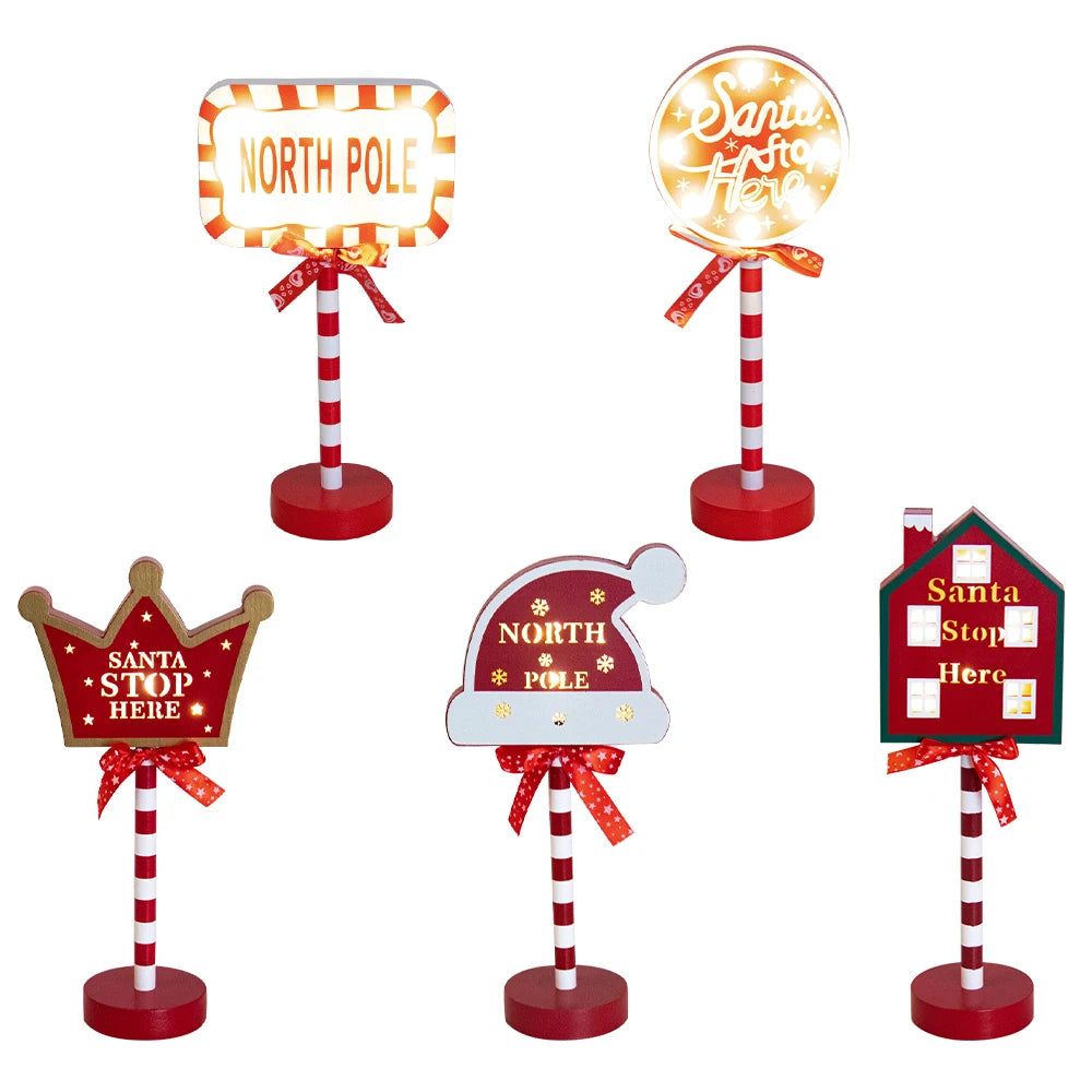 Christmas Retro Lamp North Pole Sign LED Light Santa Stop Here Street