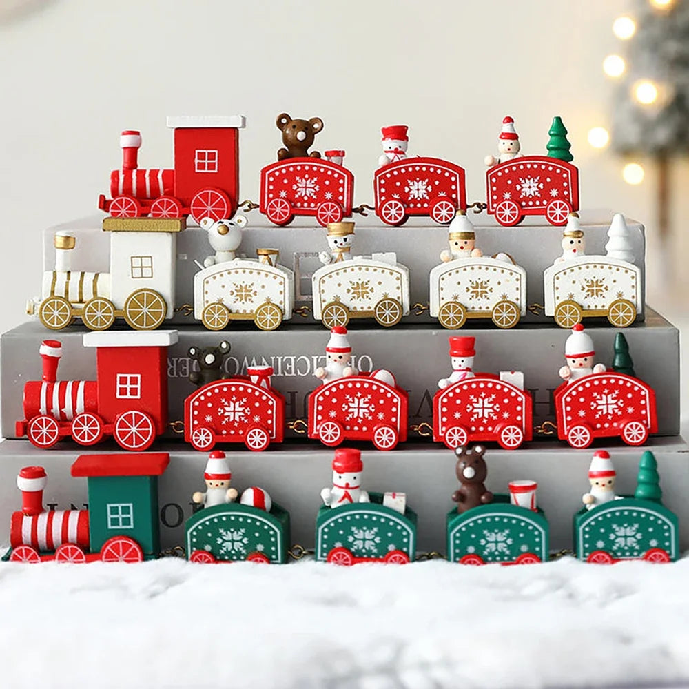 Wooden Train Christmas Ornaments Santa Cake Decoration Merry Christmas