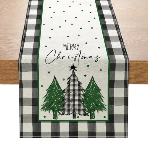 Linen Christmas Table Runner Snowman Xmas Tree Home Dining Table Cover