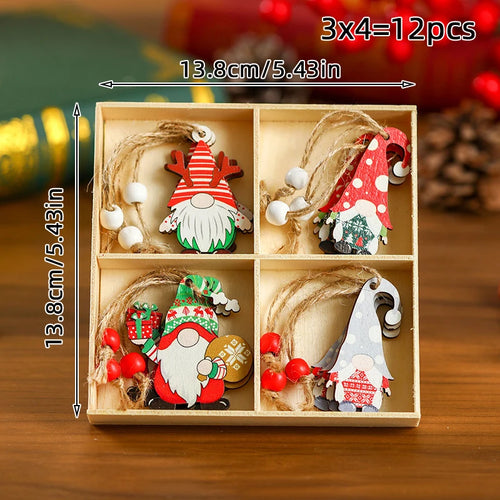 9/12pcs Christmas Dwarf Wooden Pendant Christmas Tree Hanging