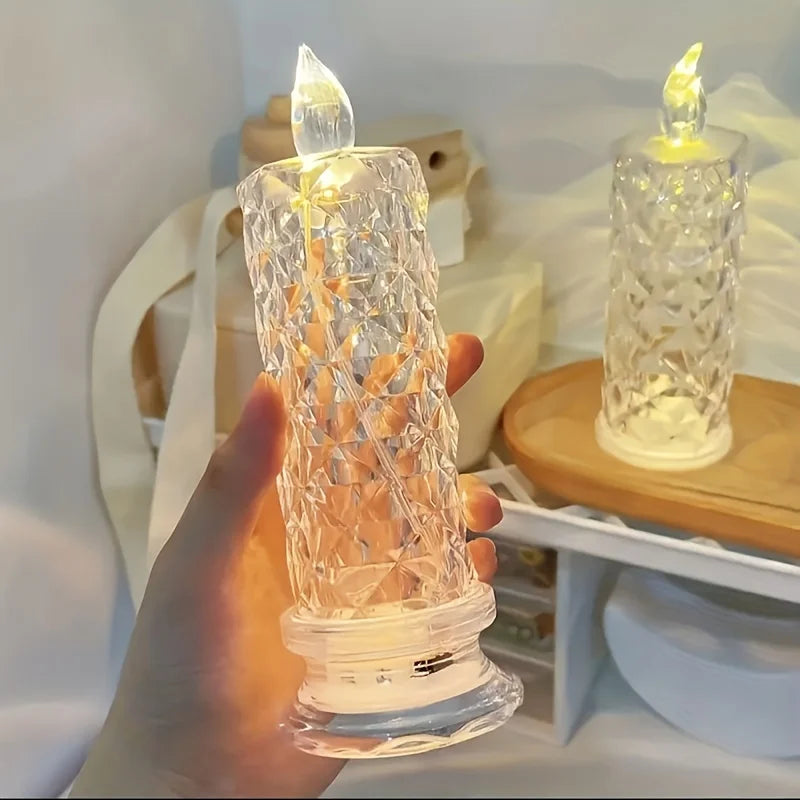 Led Candle Light Rose Pattern Projection Simulation Flameless Candle