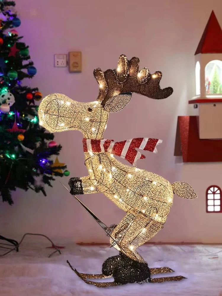 Lighted Reindeer Ornaments Glowing Ski Deer Statue with LED Lights