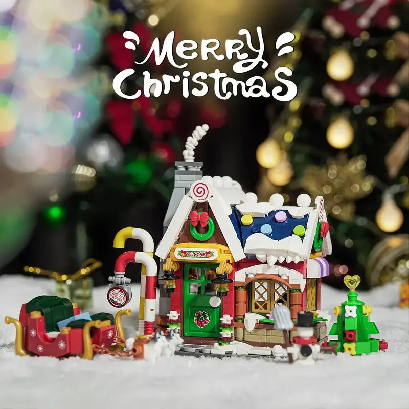 Unique Christmas Gift Forest House Building Blocks Snowman Cabin Toy