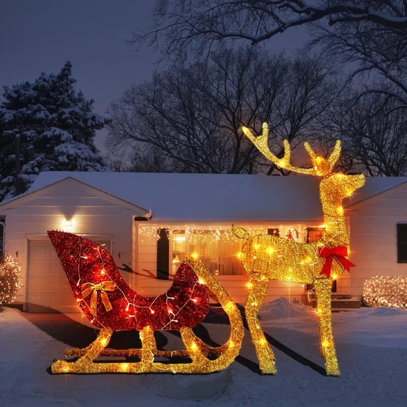 Christmas Reindeer and Sleigh Decoration With LED Light Glowing