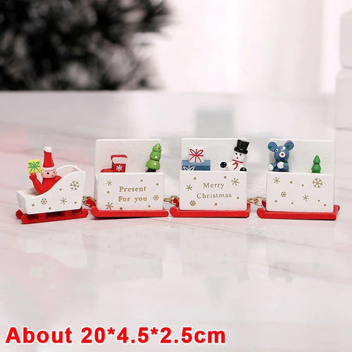 Wooden Train Christmas Ornaments Santa Cake Decoration Merry Christmas