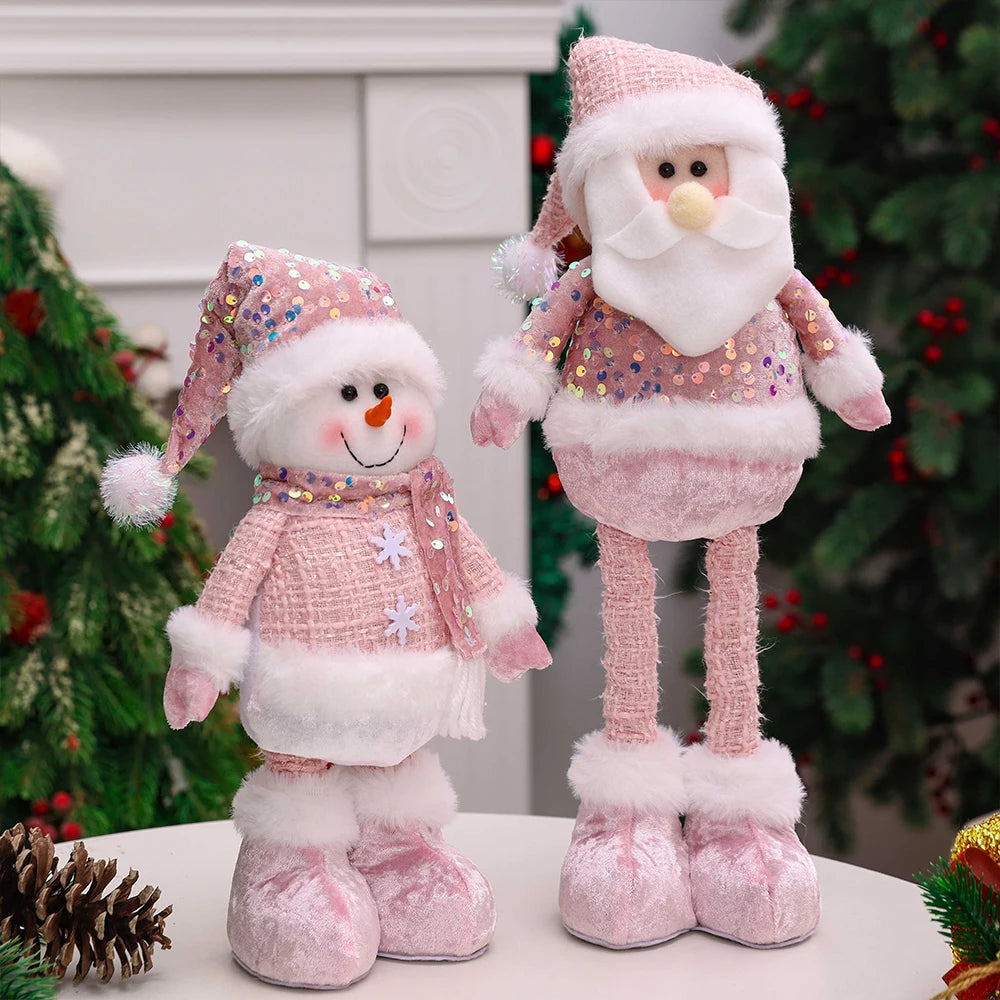 1pc-New Santa Claus Snowman Elk Pink Sequin Telescopic Doll Merry