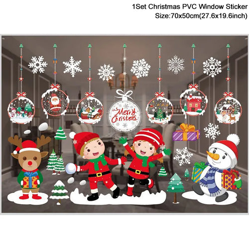 1Set Santa Claus Snowman Elk Window Stickers Snowflake Electrostatic