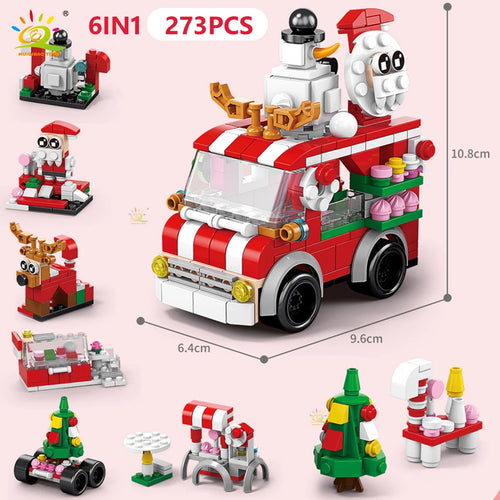 HUIQIBAO 6IN1 Christmas Elk Deer Santa Claus Building Blocks City Snow