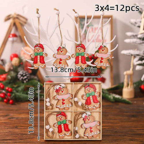 9/12pcs Christmas Dwarf Wooden Pendant Christmas Tree Hanging