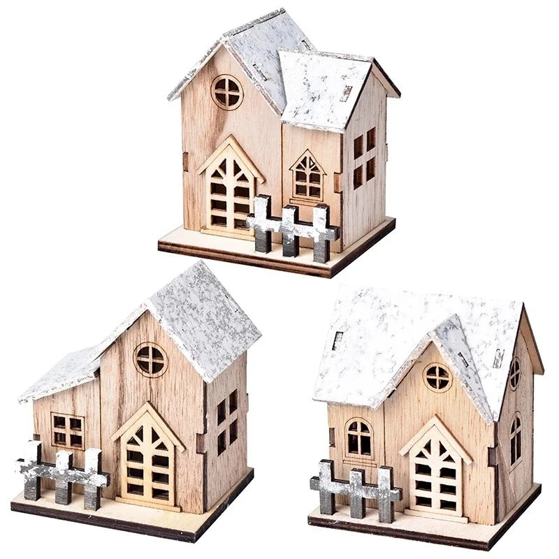 Christmas LED Light Wooden House Luminous Cabin Merry Christmas