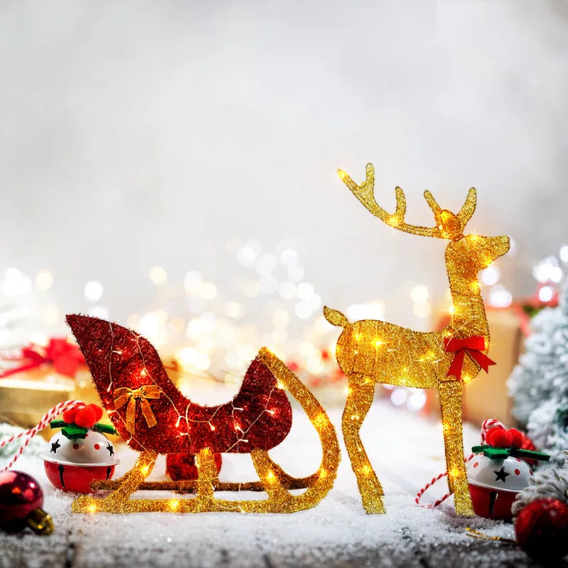 Christmas Reindeer and Sleigh Decoration With LED Light Glowing