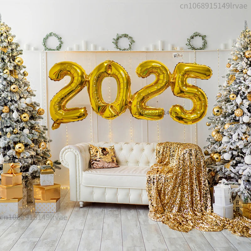 2025 Crown Number Foil Balloons Happy New Year Eve Party Decoration