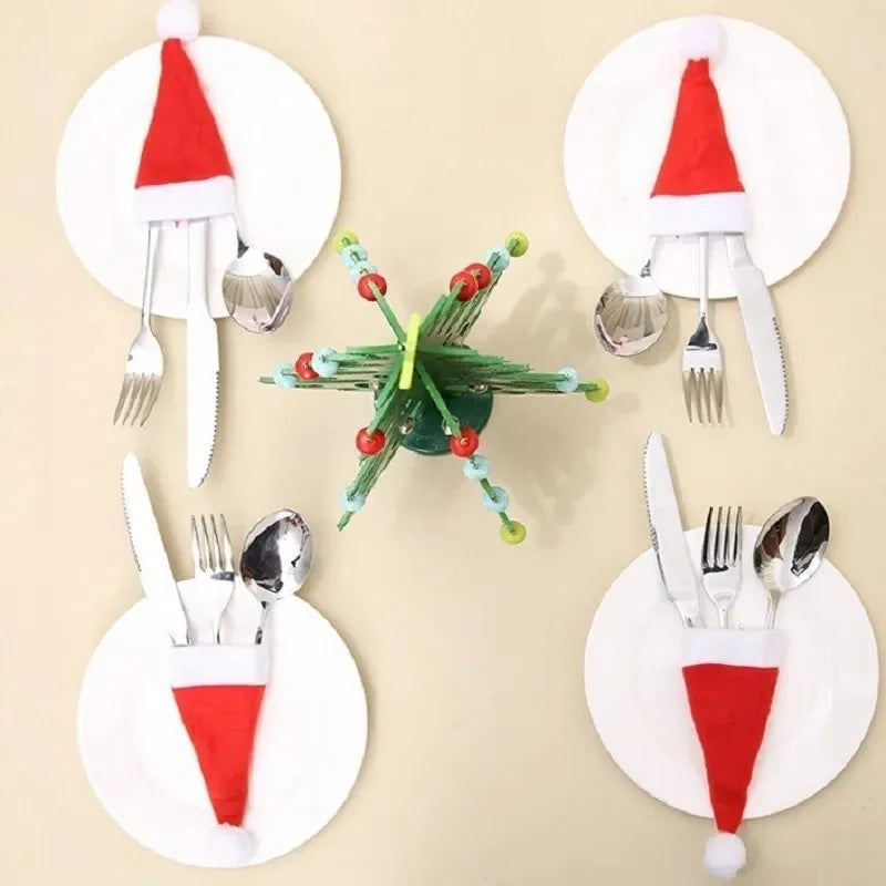 Merry Christmas 2023 Christmas Tableware Bag Holder Christmas Hat Fork