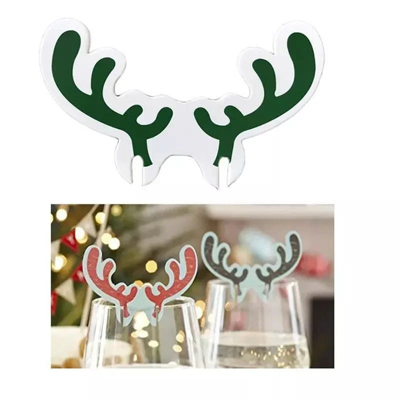 10pc/set Wine Cup Card Christmas Decor Santa Hat Glass Decor Xmas Tree