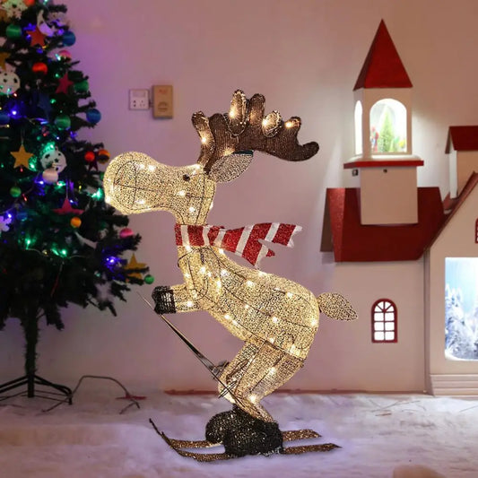 Glowing Ski Reindeer Ornaments Reindeer Lawn Decorations 3d Glowing