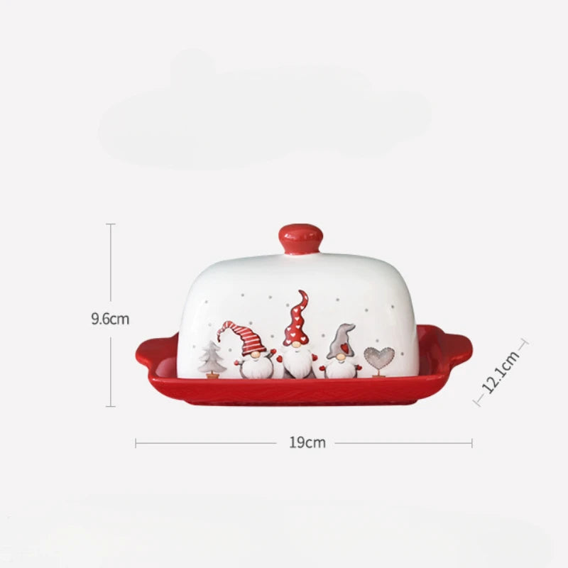 Nordic Ceramic Butter Dish with Lid Santa Claus Chrismas Food Service