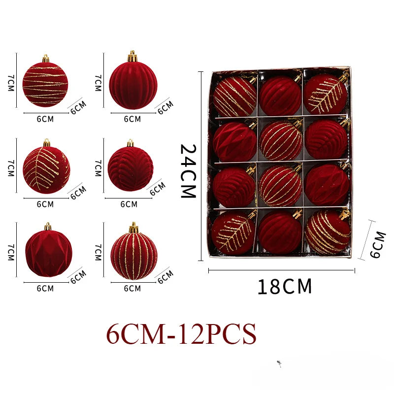 6/12pcs 6cm Wine Red Christmas Ball Ornaments Dark Green White