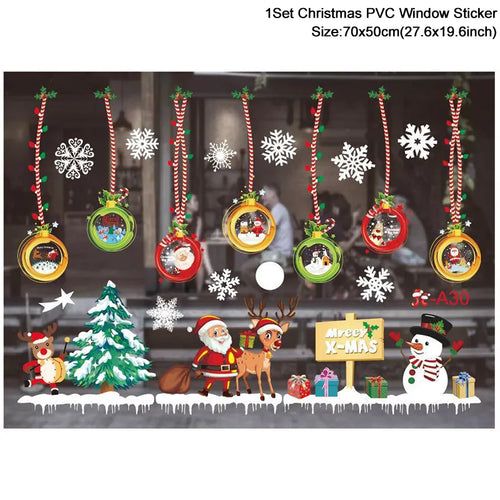 1Set Santa Claus Snowman Elk Window Stickers Snowflake Electrostatic