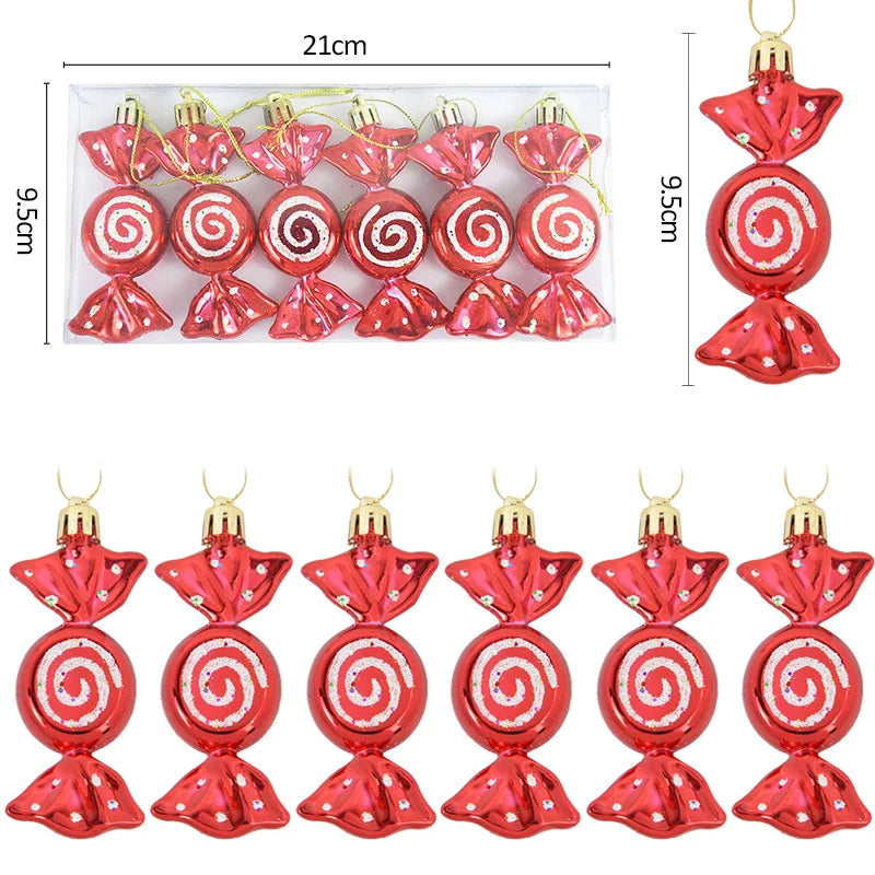 6pcs/box Christmas Candy Pendant Xmas Tree Hanging Ornaments Christmas