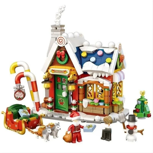 Unique Christmas Gift Forest House Building Blocks Snowman Cabin Toy