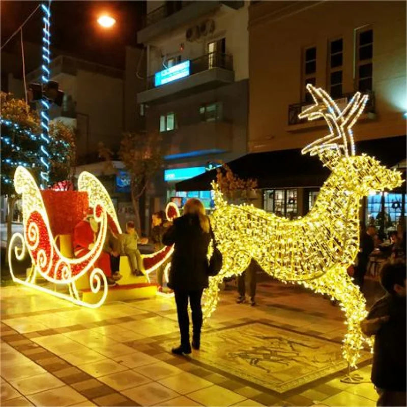 custom.outdoor large  decoration plush life size LED santa sleigh 3d