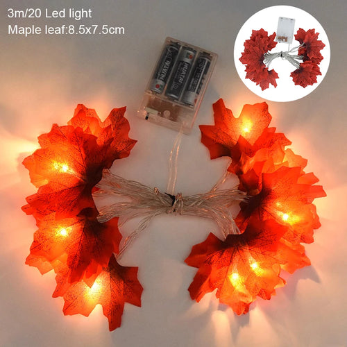 3M 20LED Pumpkin Maple Leaves Light String Garland Battery Powered