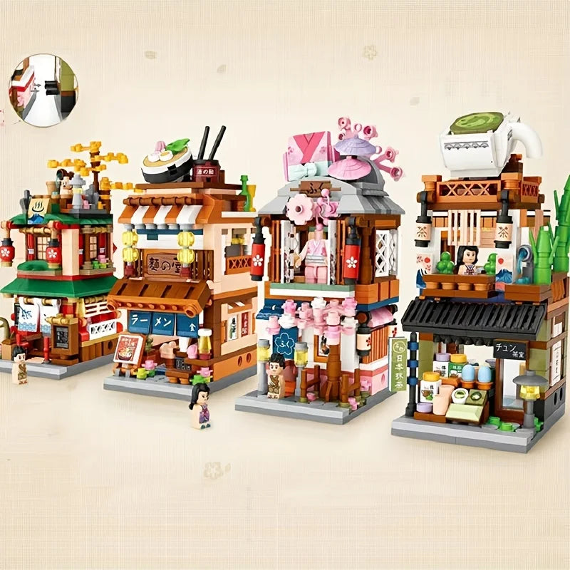 Japanese Street View Building Blocks, Mini DIY Bricks Building Model