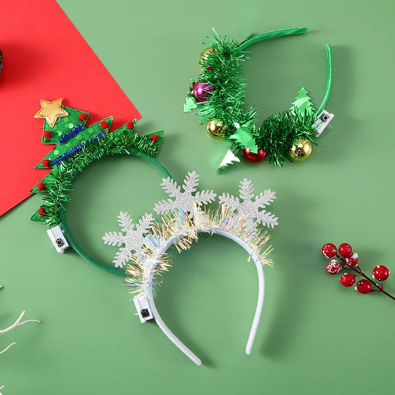 Christmas Headband with LED Lights Snowflake Xmas Tree Hair Band 2024